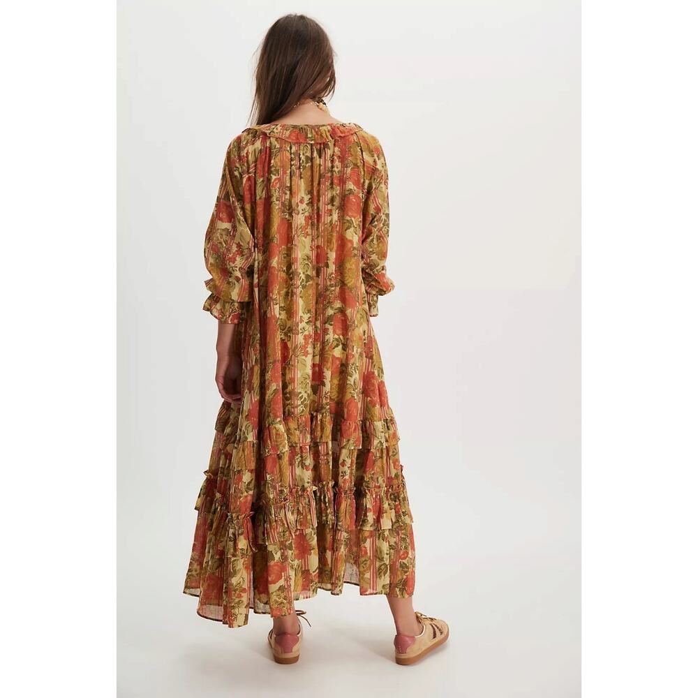 Free People Garden Wonders Maxi Dress Retro 70s Bohemian Floral Size XL - Picture 4 of 14